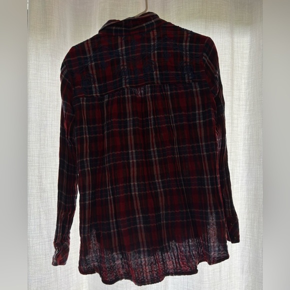 Free People Magical Plaid Embroidered Button Up Shirt - Red/Blue - S - Picture 4 of 4